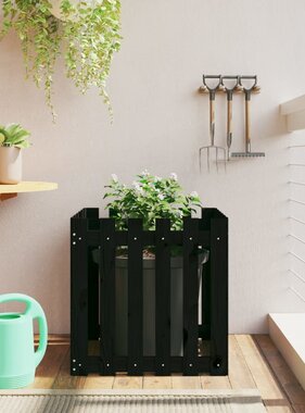 VidaXL Plantenbak met hekontwerp 60x60x60 cm massief grenenhout zwart