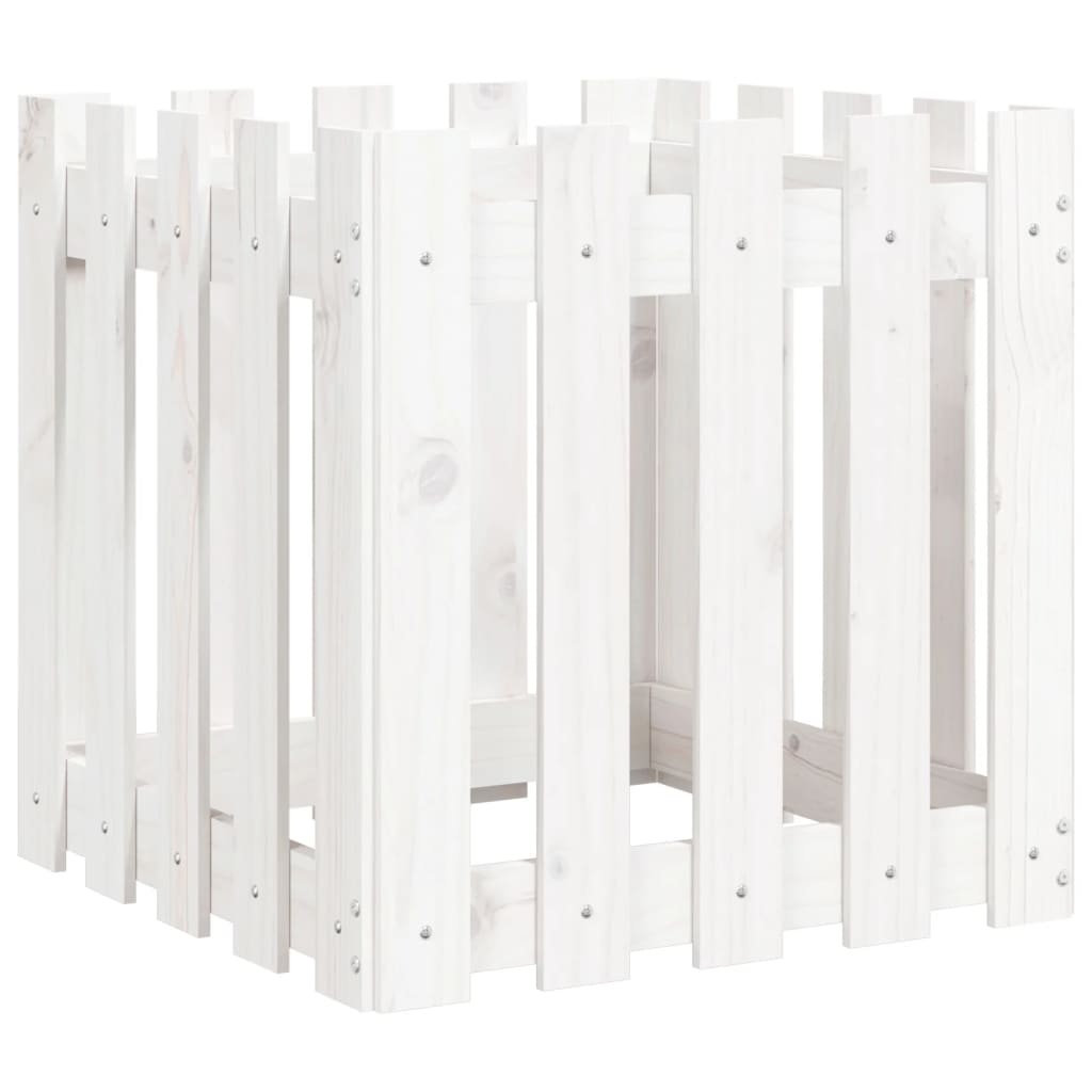 VidaXL Plantenbak met hekontwerp 50x50x50 cm massief grenenhout wit