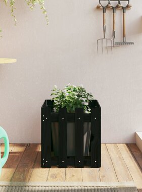 VidaXL Plantenbak met hekontwerp 40x40x40 cm massief grenenhout zwart