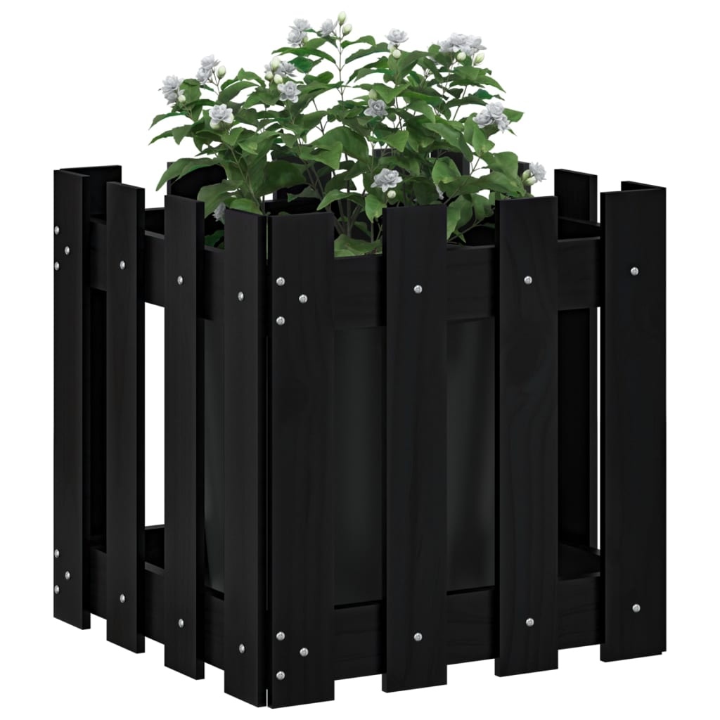 VidaXL Plantenbak met hekontwerp 40x40x40 cm massief grenenhout zwart