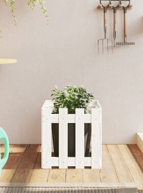 VidaXL Plantenbak met hekontwerp 40x40x40 cm massief grenenhout wit