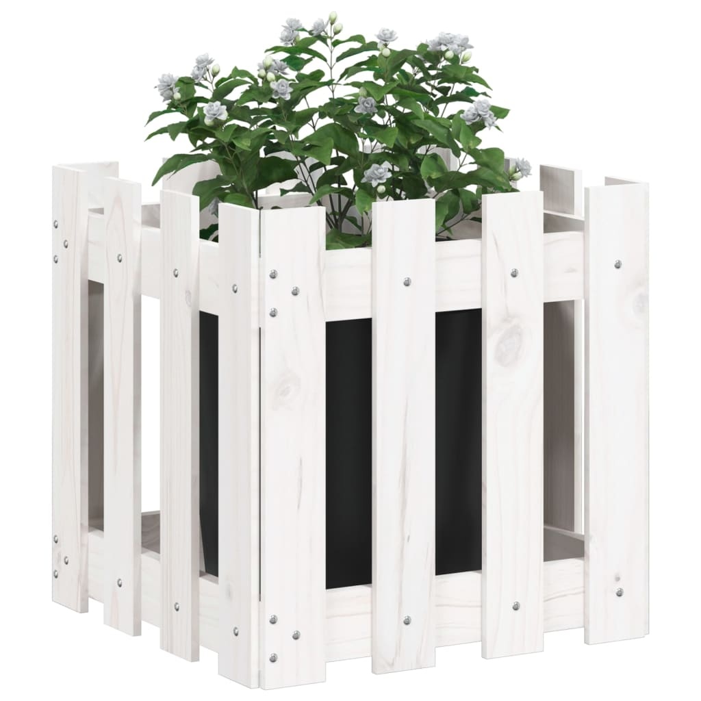 VidaXL Plantenbak met hekontwerp 40x40x40 cm massief grenenhout wit