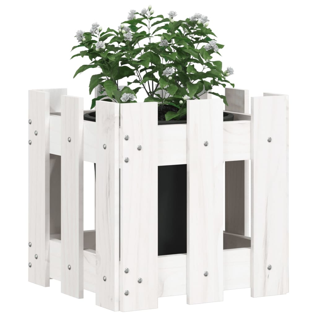 VidaXL Plantenbak met hekontwerp 30x30x30 cm massief grenenhout wit