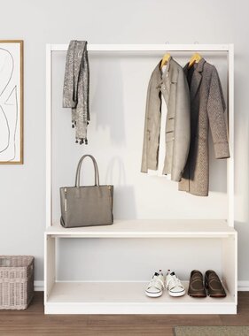 VidaXL Kledingrek schoenenkast 113x40x157,5 cm massief grenenhout wit