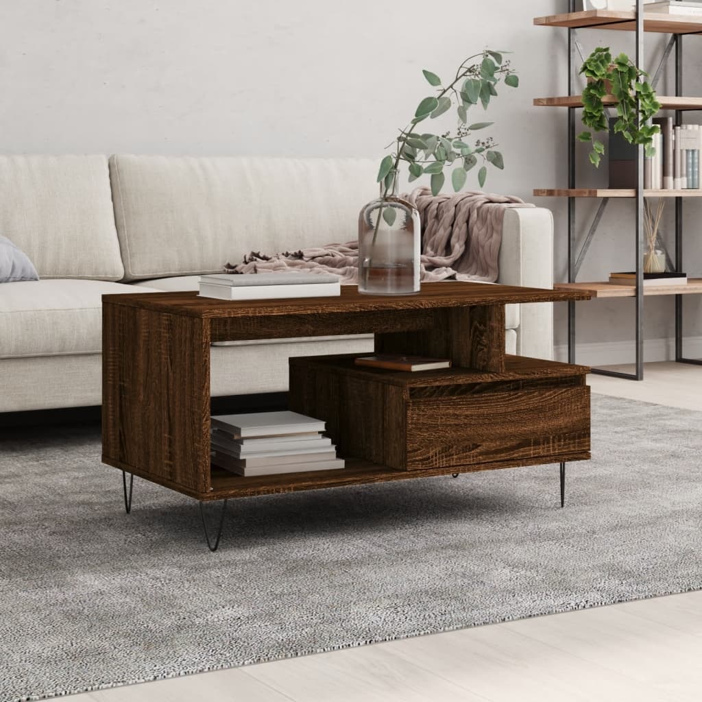 VidaXL Salontafel 90x49x45 cm bewerkt hout bruineiken