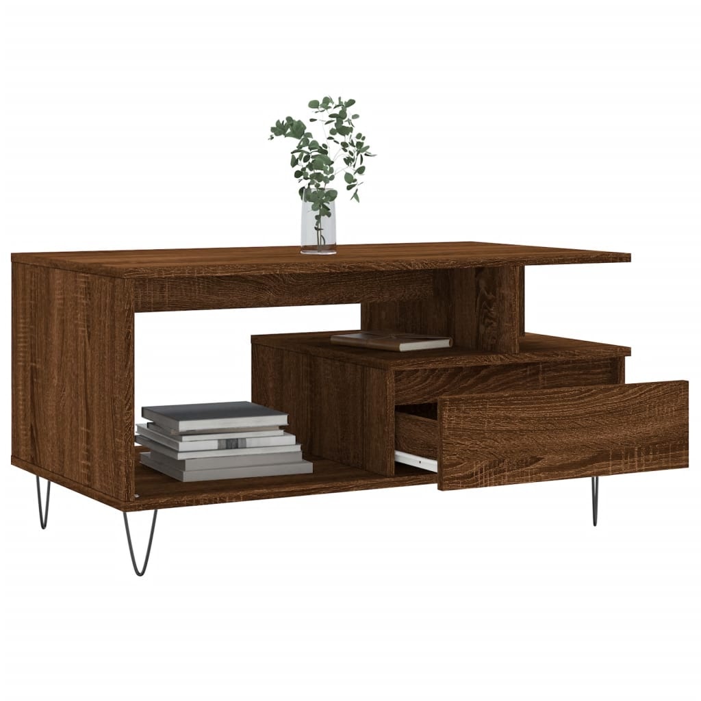 VidaXL Salontafel 90x49x45 cm bewerkt hout bruineiken