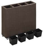 vidaXL Plantenbak verhoogd met 4 potten 80x22x79 cm poly rattan bruin