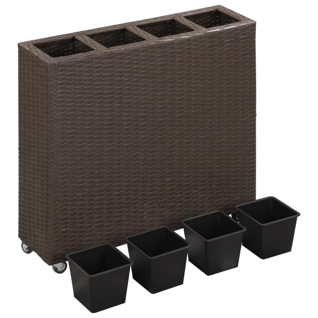 vidaXL Plantenbak verhoogd met 4 potten 80x22x79 cm poly rattan bruin