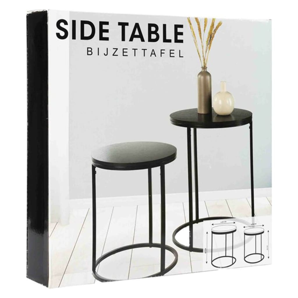 vidaXL Bijzettafelset 2 st met houten blad zwart