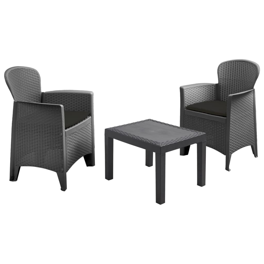 VidaXL 3-delige Tuinset met kussens Akita antracietkleurig