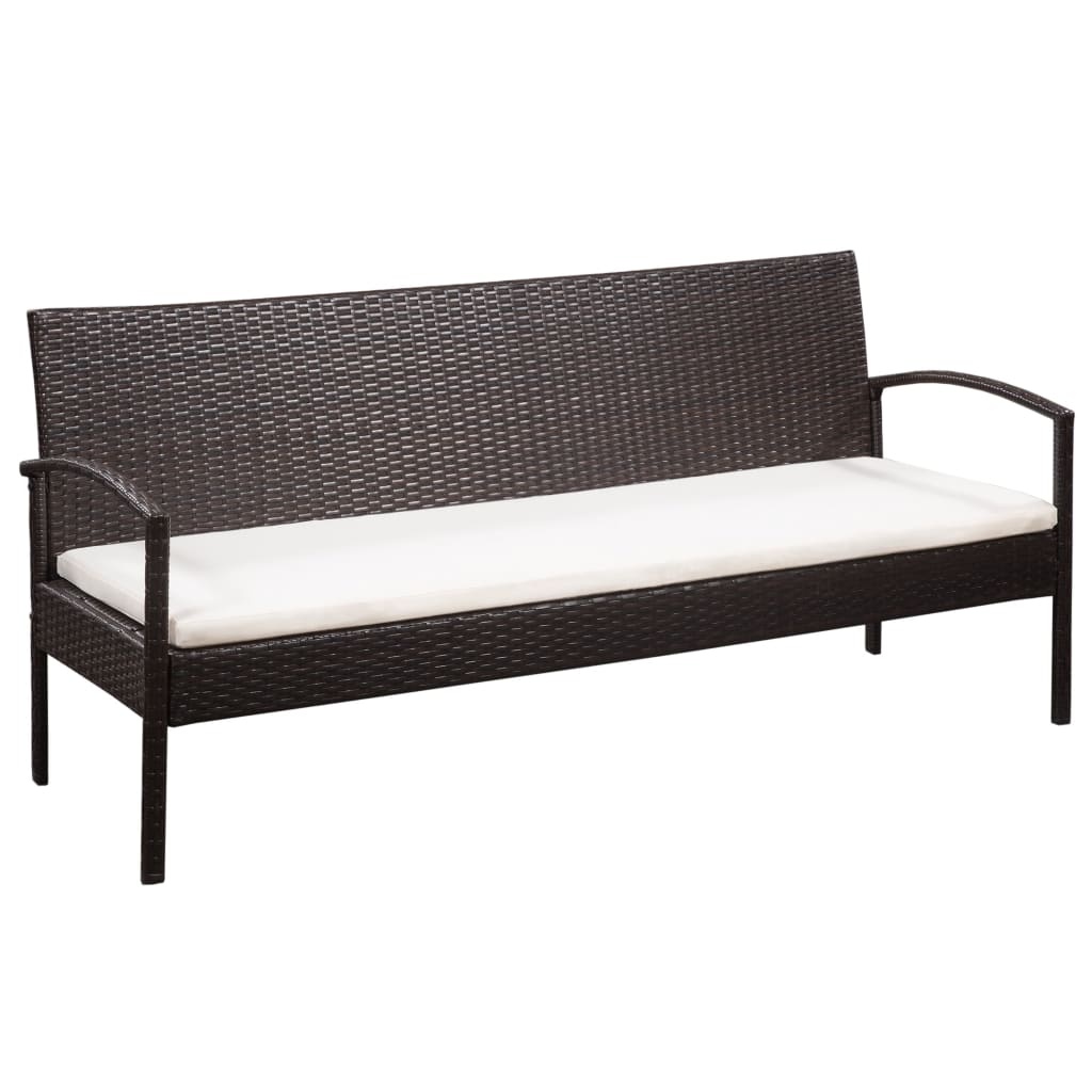 VidaXL Tuinbank 3-zits met kussens poly rattan bruin