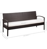 VidaXL Tuinbank 3-zits met kussens poly rattan bruin