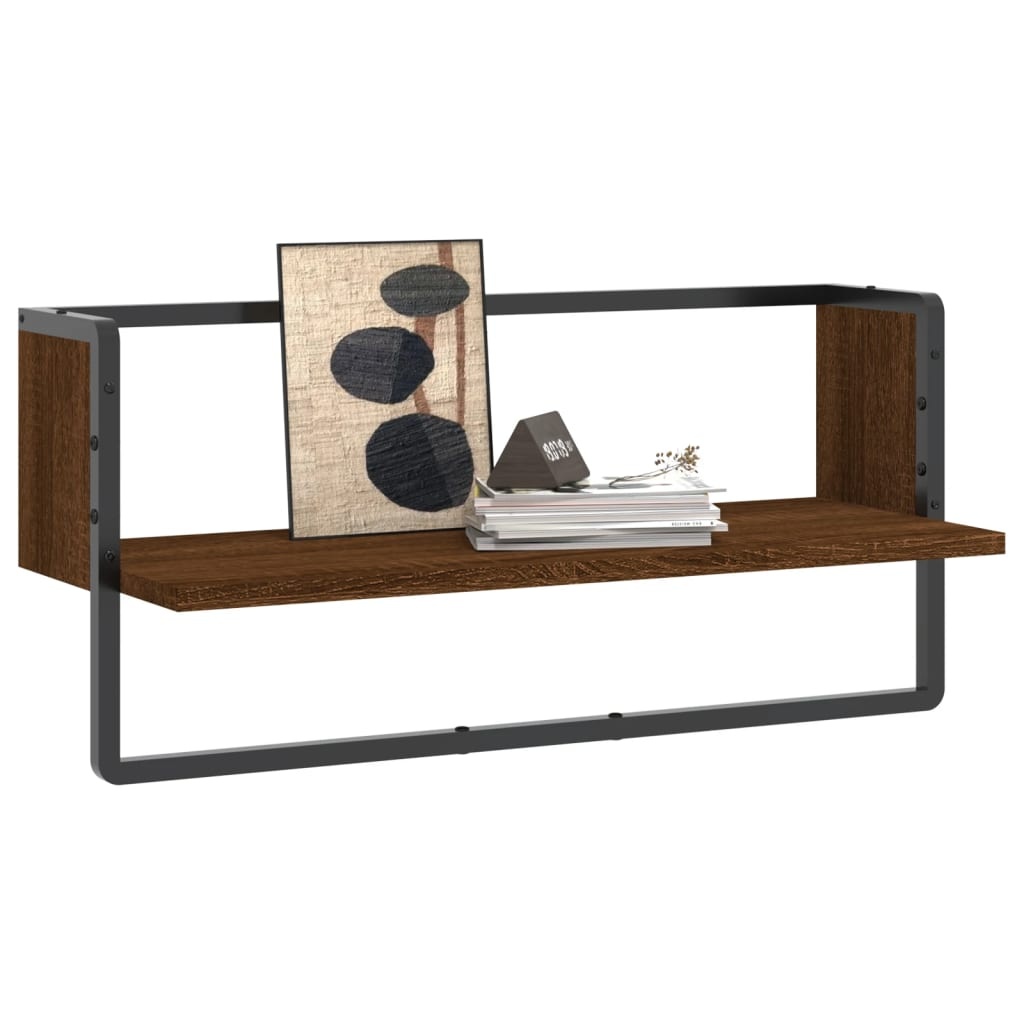 VidaXL Wandschap met stang 65x25x30 cm bruin eikenkleur