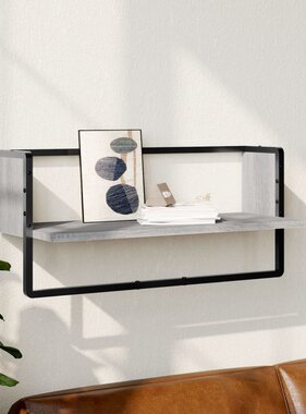 VidaXL Wandschap met stang 65x25x30 cm grijs sonoma eikenkleurig