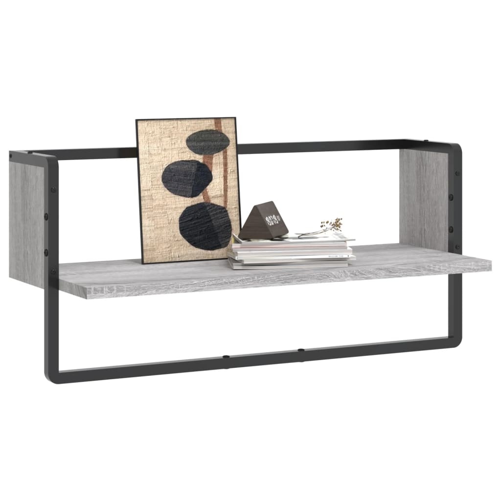 VidaXL Wandschap met stang 65x25x30 cm grijs sonoma eikenkleurig