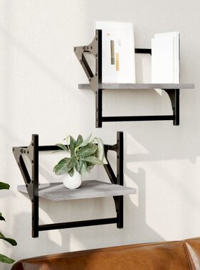 VidaXL Wandschappen met stangen 2 st 30x25x30 cm grijs sonoma eiken