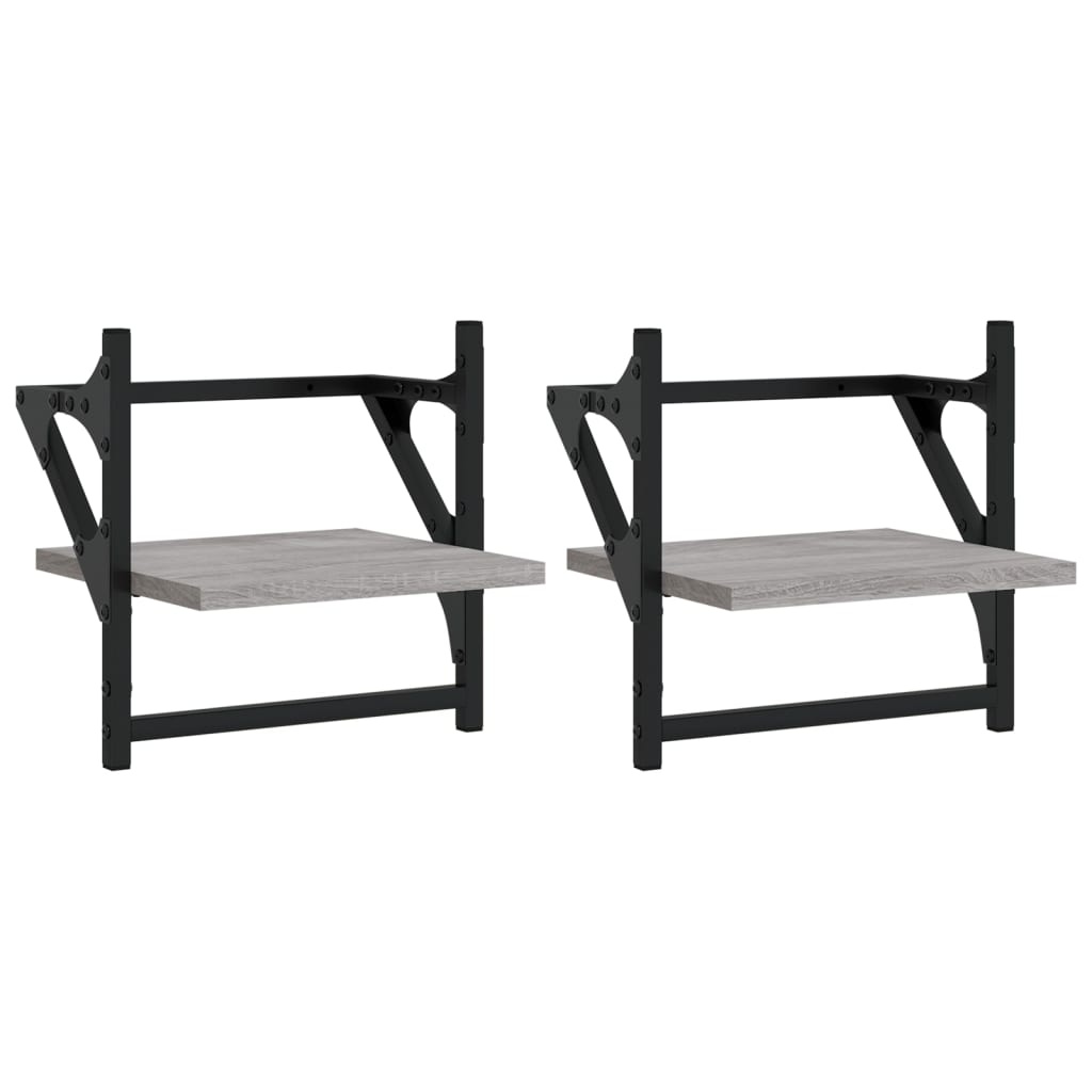 VidaXL Wandschappen met stangen 2 st 30x25x30 cm grijs sonoma eiken