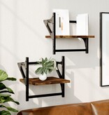 VidaXL Wandschappen met stangen 2 st 30x25x30 cm gerookt eikenkleurig