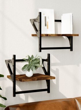 VidaXL Wandschappen met stangen 2 st 30x25x30 cm gerookt eikenkleurig