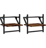 VidaXL Wandschappen met stangen 2 st 30x25x30 cm gerookt eikenkleurig