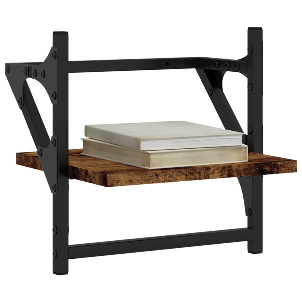 VidaXL Wandschappen met stangen 2 st 30x25x30 cm gerookt eikenkleurig