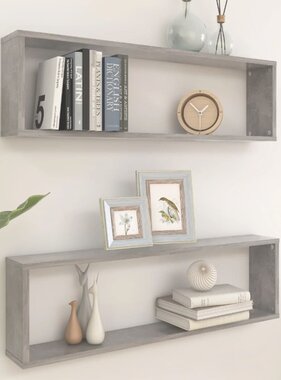 VidaXL Wandschappen kubus 2 st 100x15x30 cm spaanplaat betongrijs