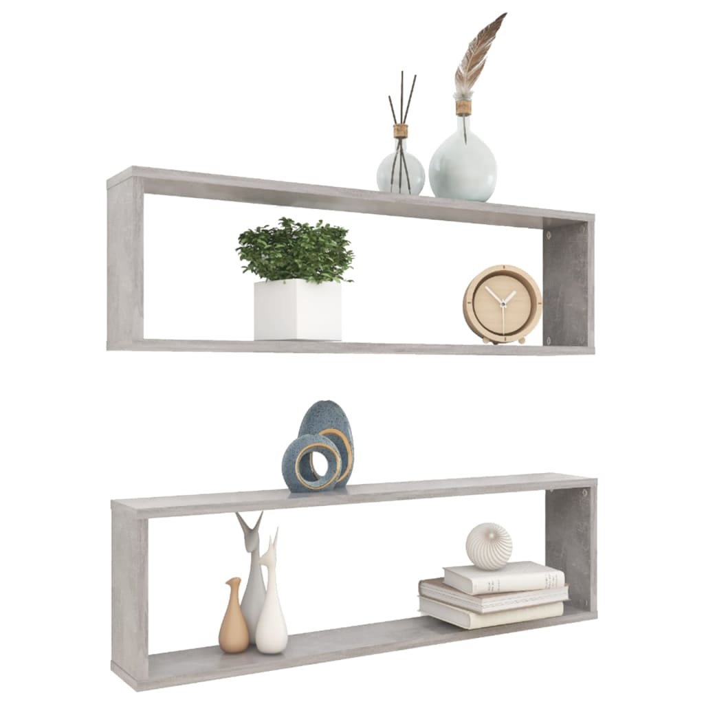 VidaXL Wandschappen kubus 2 st 100x15x30 cm spaanplaat betongrijs