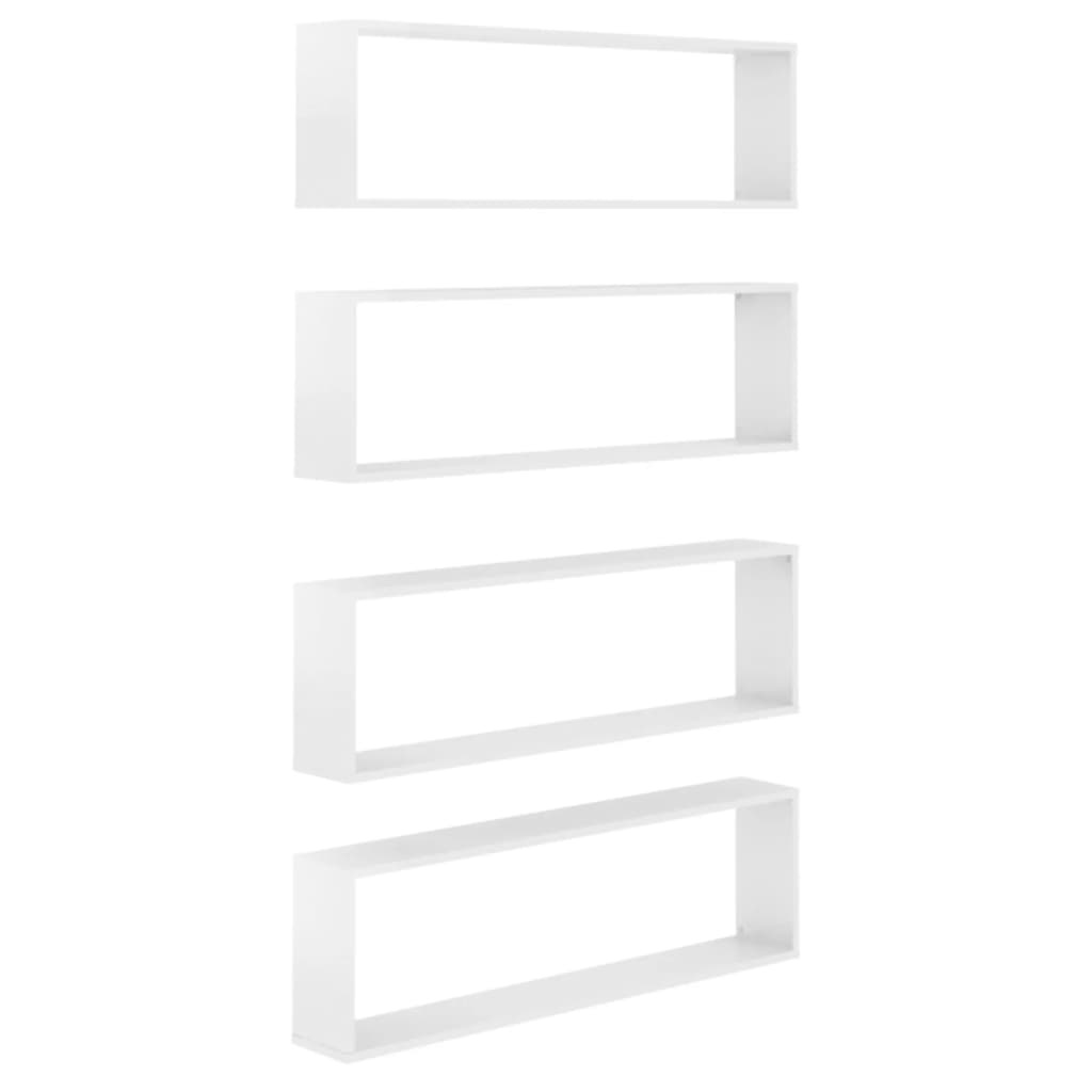VidaXL Wandschappen kubus 4 st 100x15x30 cm spaanplaat hoogglans wit
