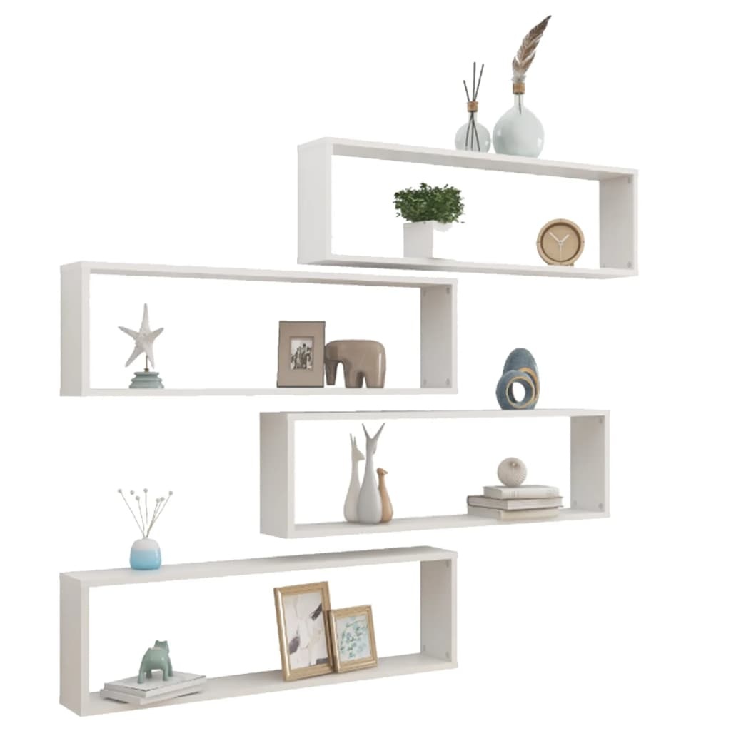 VidaXL Wandschappen kubus 4 st 100x15x30 cm spaanplaat hoogglans wit