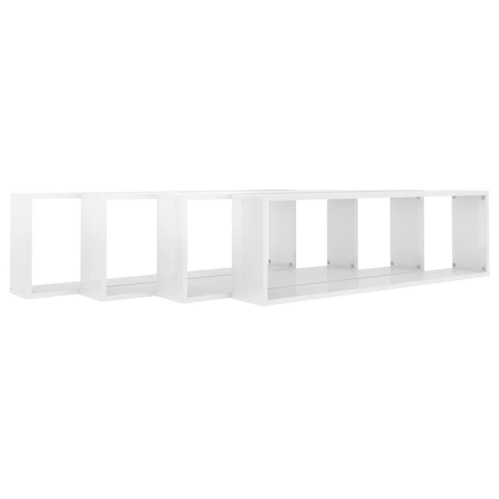 VidaXL Wandschappen kubus 4 st 100x15x30 cm spaanplaat hoogglans wit