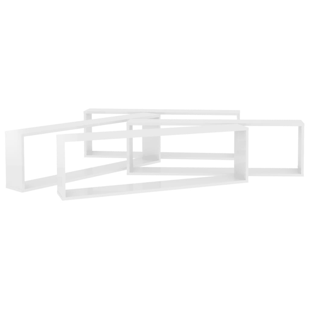 VidaXL Wandschappen kubus 4 st 100x15x30 cm spaanplaat hoogglans wit
