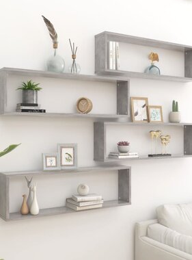 VidaXL Wandschappen kubus 4 st 100x15x30 cm spaanplaat betongrijs