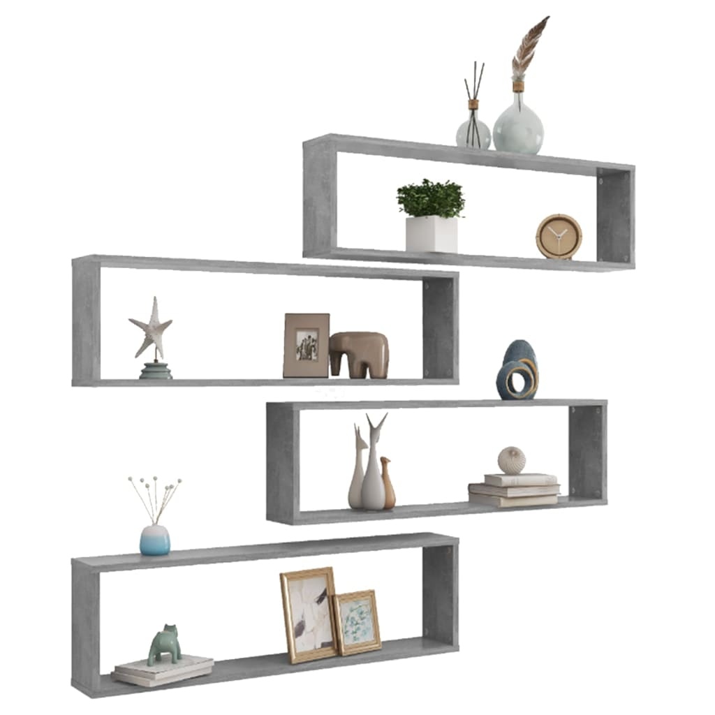 VidaXL Wandschappen kubus 4 st 100x15x30 cm spaanplaat betongrijs