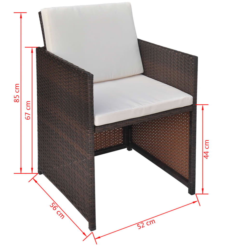 vidaXL Tuinstoelen 2 st met kussens poly rattan bruin