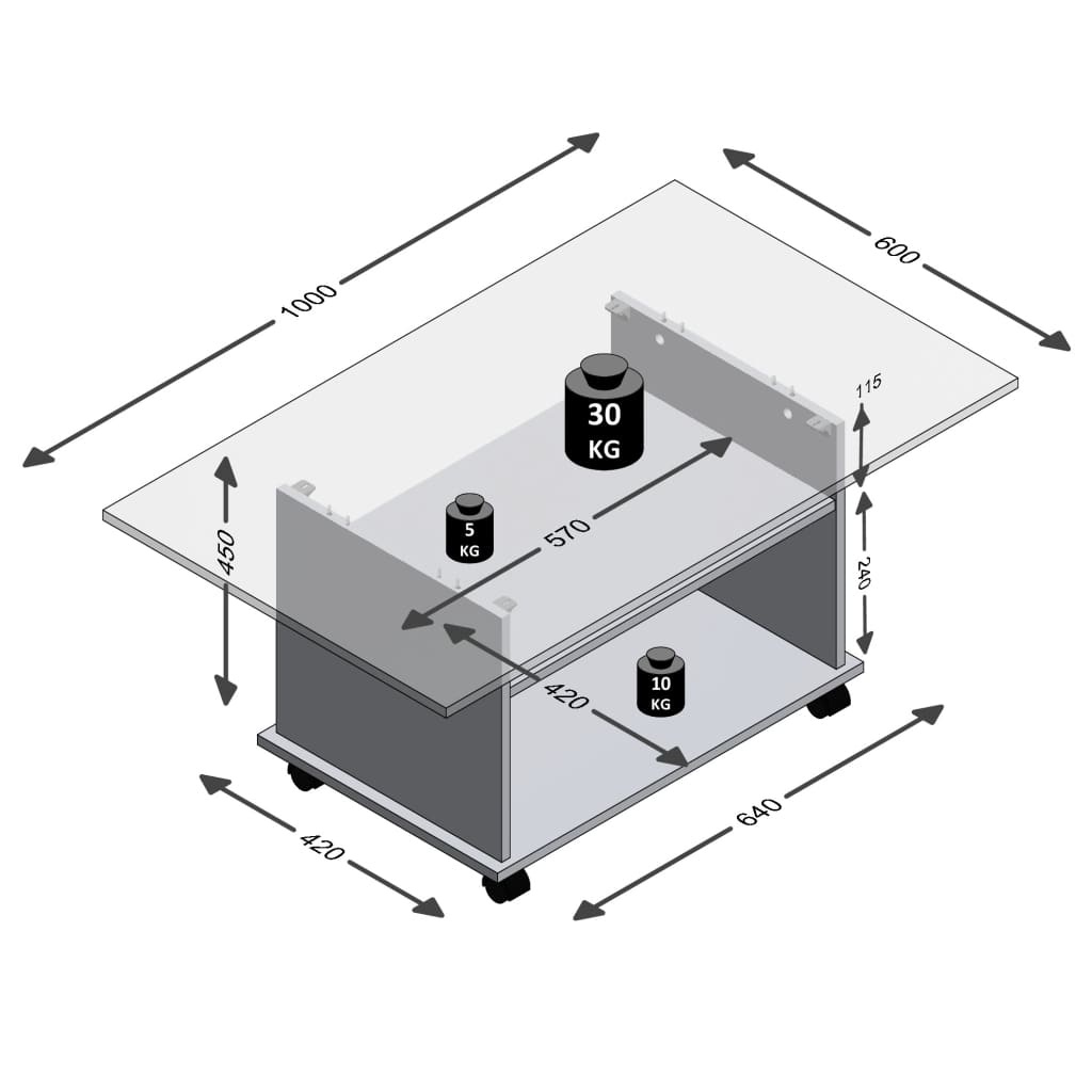 vidaXL Salontafel met wieltjes eikenkleurig