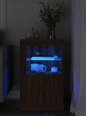 VidaXL Bijzetkast met LED-verlichting bewerkt hout bruineikenkleurig