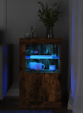 vidaXL Bijzetkast met LED bewerkt hout gerookt eikenkleurig