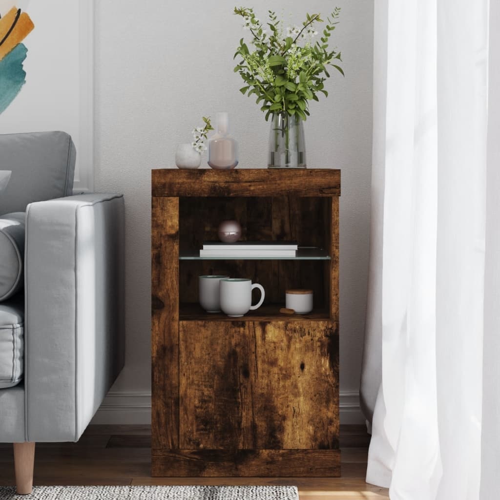 VidaXL Bijzetkast met LED bewerkt hout gerookt eikenkleurig