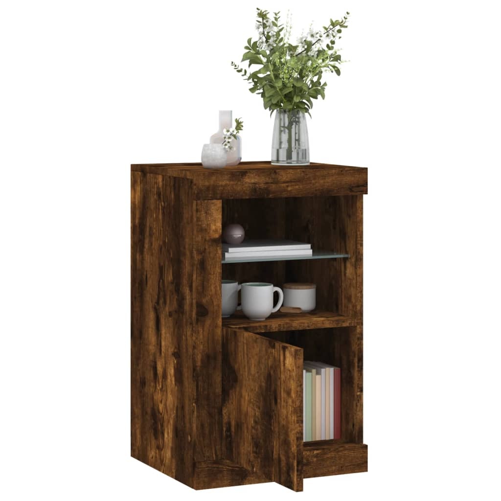 VidaXL Bijzetkast met LED bewerkt hout gerookt eikenkleurig