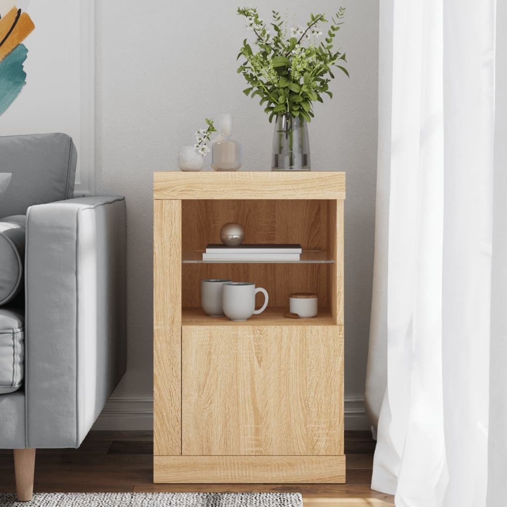 VidaXL Bijzetkast met LED-verlichting bewerkt hout sonoma eikenkleurig