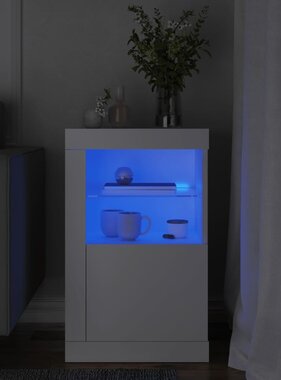 vidaXL Bijzetkast met LED-verlichting bewerkt hout wit