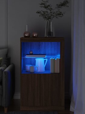 vidaXL Bijzetkast met LED-verlichting bewerkt hout bruineikenkleurig