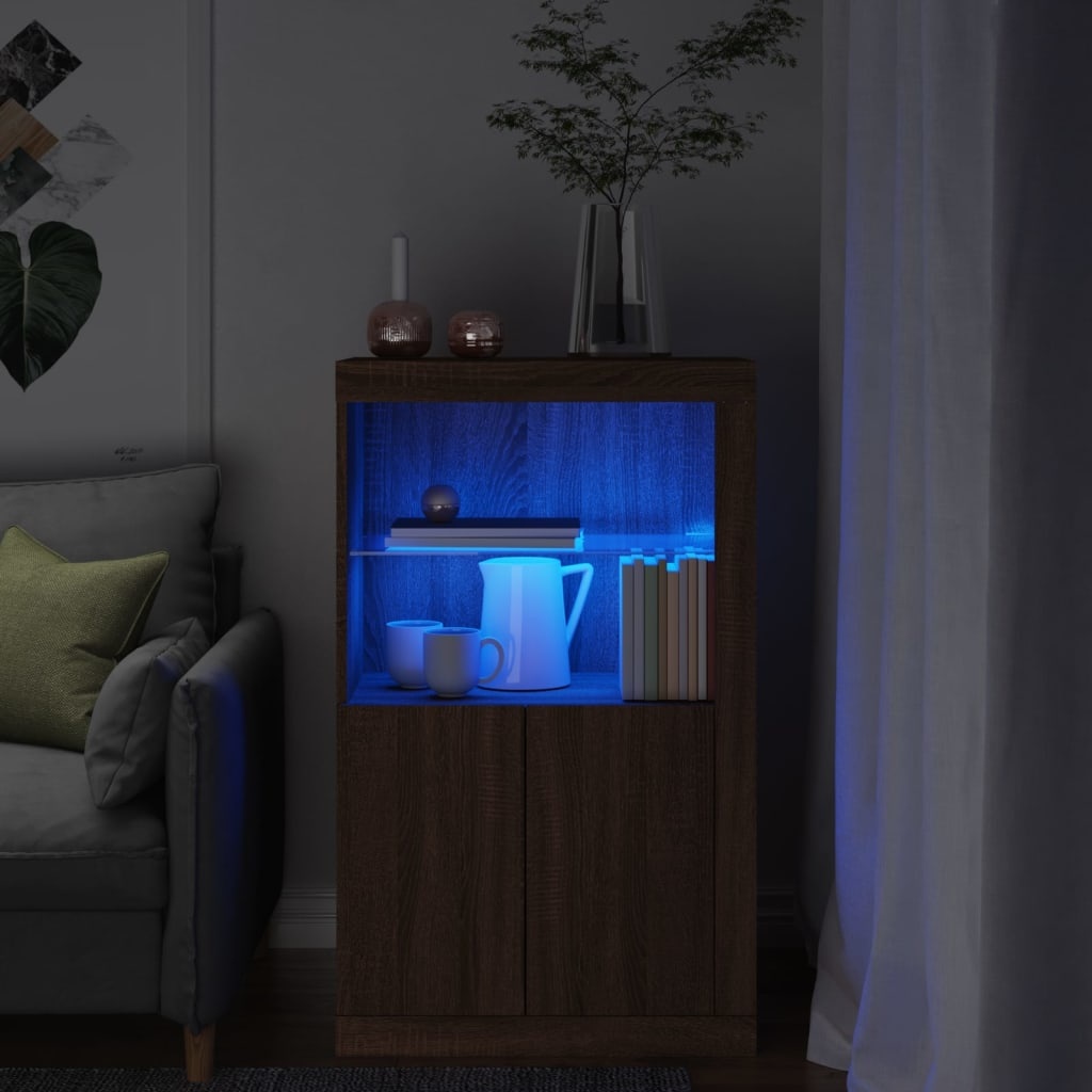 VidaXL Bijzetkast met LED-verlichting bewerkt hout bruineikenkleurig