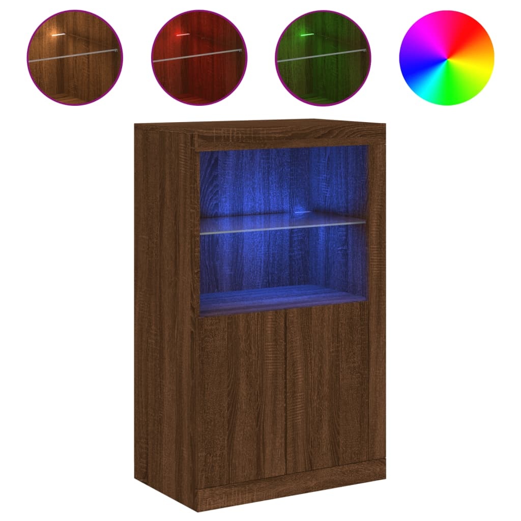 VidaXL Bijzetkast met LED-verlichting bewerkt hout bruineikenkleurig