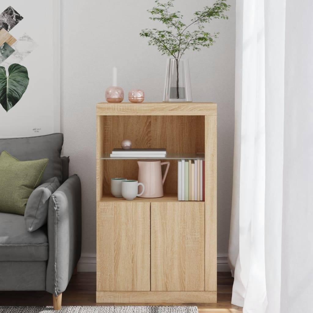 VidaXL Bijzetkast met LED-verlichting bewerkt hout sonoma eikenkleurig