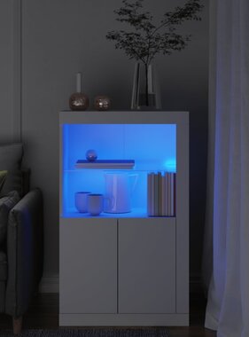 VidaXL Bijzetkast met LED-verlichting bewerkt hout wit