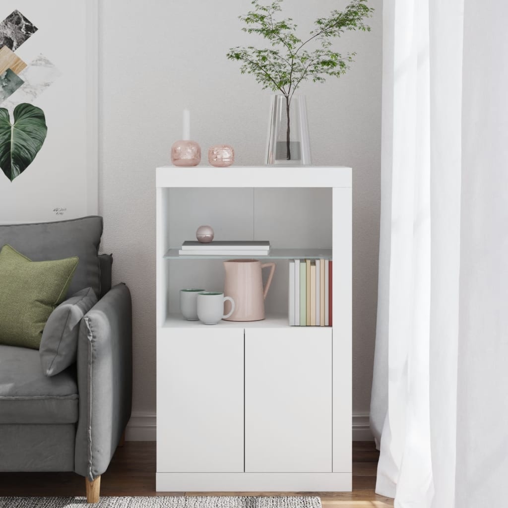 VidaXL Bijzetkast met LED-verlichting bewerkt hout wit