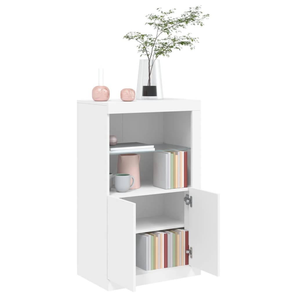 VidaXL Bijzetkast met LED-verlichting bewerkt hout wit