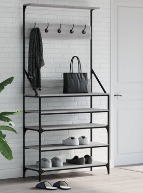 VidaXL Kledingrek met schoenenrek 90x34x184 cm grijs sonoma eikenkleur