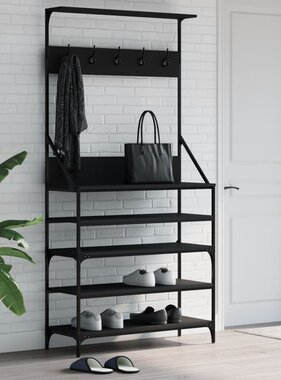 VidaXL Kledingrek met schoenenrek 90x34x184 cm zwart